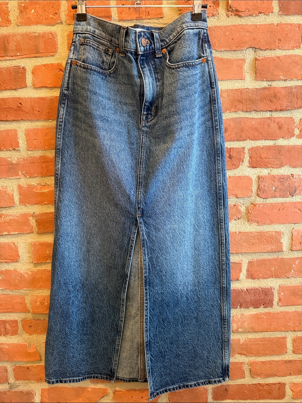 Madewell Dark Wash Denim Maxi Skirt with Front Slit